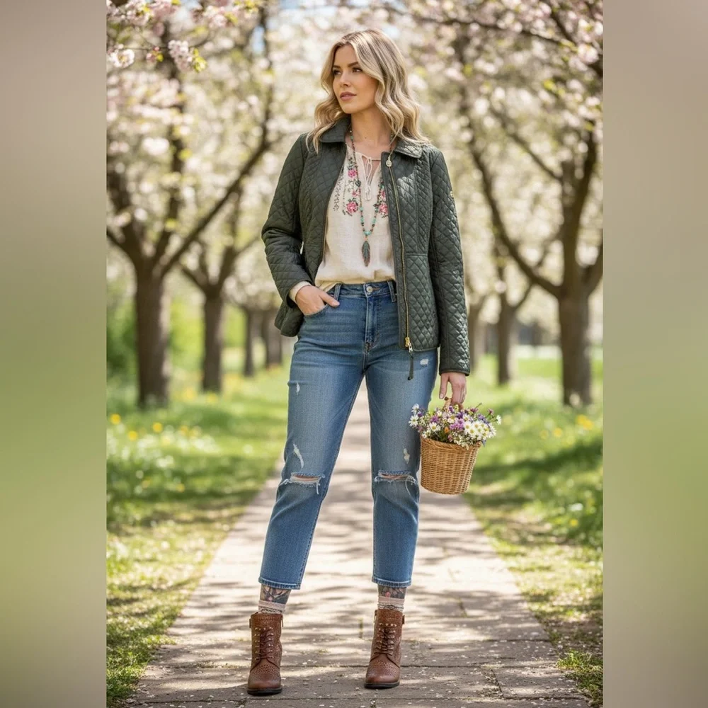 Michael Kors Women's Thin Diamond Quilted Spring Jacket With Gold Accents SizeXS - Picture 3 of 14